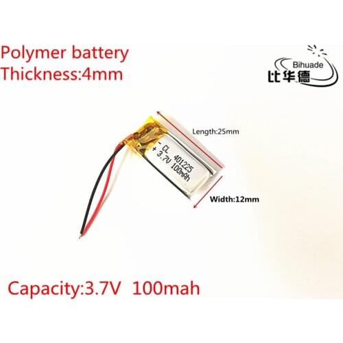 1pcs 3.7V,100mAH,401225 PLIB; polymer lithium ion / Li-ion battery for GPS,mp3,mp4,mp5,dvd,bluetooth,model toy mobile bluetooth