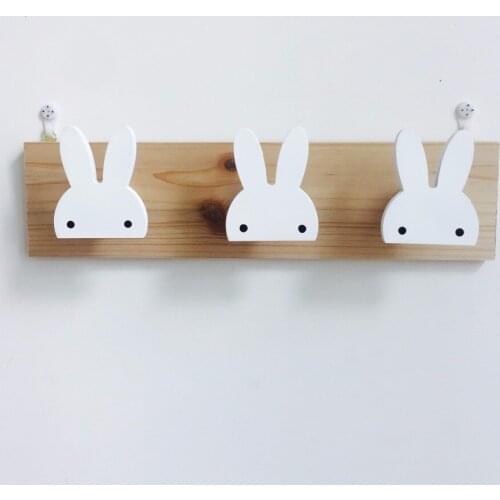 1PC Nordic Europe Wind Rabbit Hook Wood Clothes Hooks On Wall Decorate Kids Children Room ECO Friendly Hanger Hooks MH 010