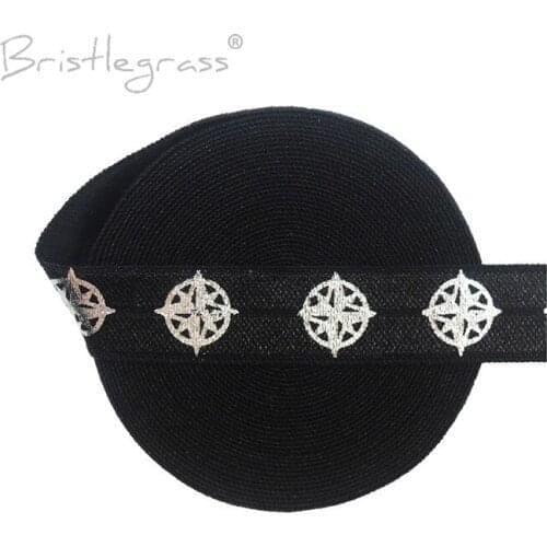 BRISTLEGRASS 100 Yard by Roll 5/8" 15mm Compass Silver Foil Print FOE Fold Over Elastics Spandex Band Hair Tie Tutu Dress Sewing