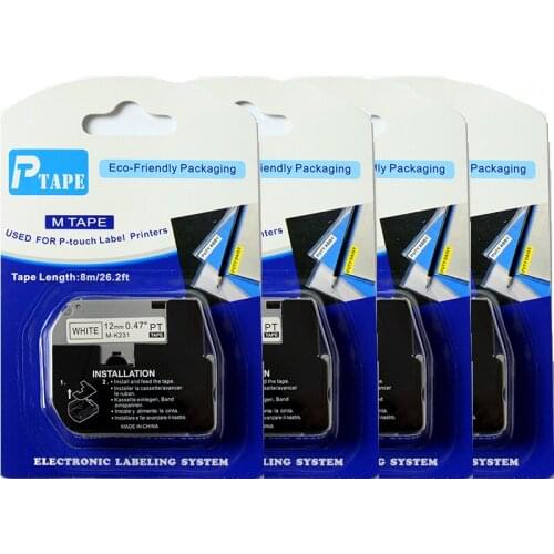 10PK/lot P-Touch M Tape Label Catridge M-K231 MK231 M231 M-K231 Black on White 12mm