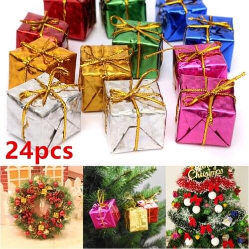 12/24pcs Mini Christmas Ornaments Foam Gift Box Xmas Tree Hanging Party Nice Decor Xmas Decoration Kids Play