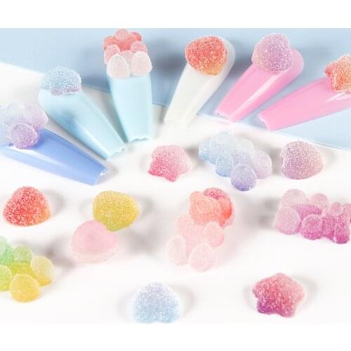 12Pcs Sugar Kawaii Jelly Bear Heart Shape Design Soft Candy Gradient Color Jewelry Set Nail Supplies For Professional RK140159