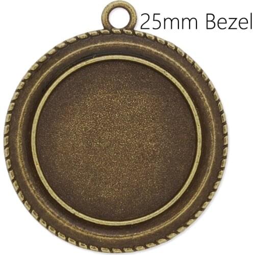 20 pcs Antique Bronze Pendant Tray, Metal Pendant Setting, Blank Bezel Pendant Blanks Fits 25 mm Glass Cabochon-C3834