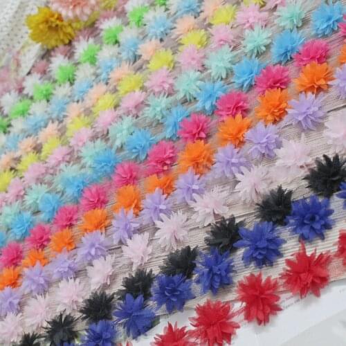 5 yards 3D Chiffon Floral Heads Mesh Yarn Ribbons DIY Headwear Clothing Wedding Dress Accessories Decor