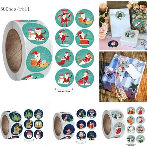 500pcs/roll Merry Christmas Stickers Christmas Tree Elk Candy Bag Sealing Sticker Chris Gifts Box Labels Decorations New Year