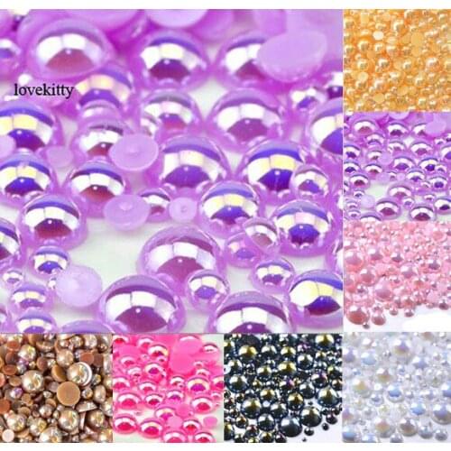 Free shipping1000 Purple AB Size from 2-10mm Craft ABS Resin Flatback Half Round Pearl Flatback Scrapbook Beads Jewelry Supplies