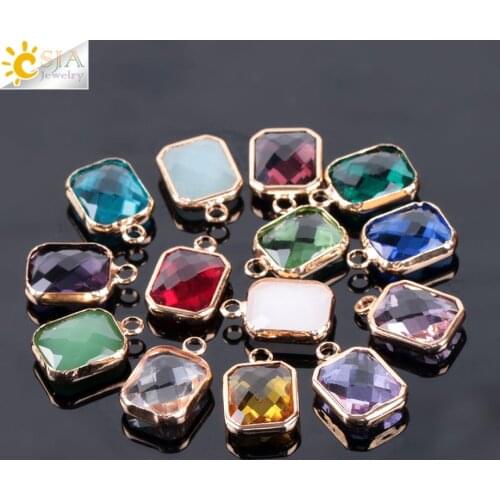 CSJA Czech Faceted Square Pendant Austrian Crystal Glass Beads for Women Hand Craft DIY Jewelry Making Findings Accessories E964