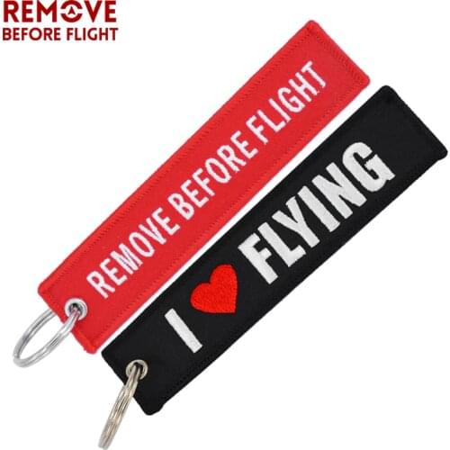 2 PC Remove Before Flight Keychain 1PC I Love Flying Bag Key Chain Charm Pendant Embroidery Label for Car Keyrings Aviation Gift