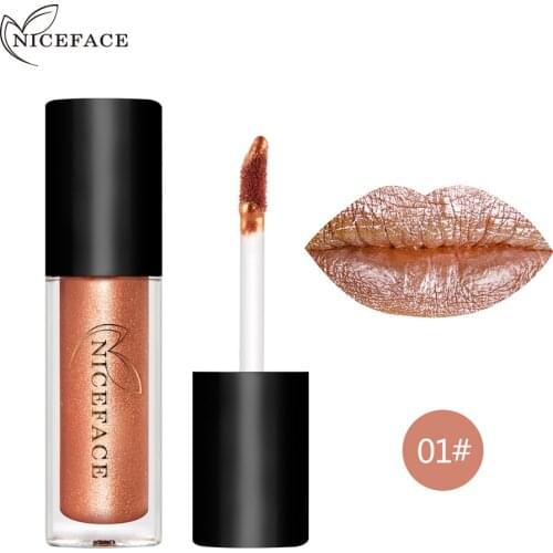 Brand NICEFACE 1pc Liquid Lipgloss Gold Glitter Metallic Lipstick Makeup Cosmetics Metal Lips Stain Red Nude Matte Lip Gloss Kit