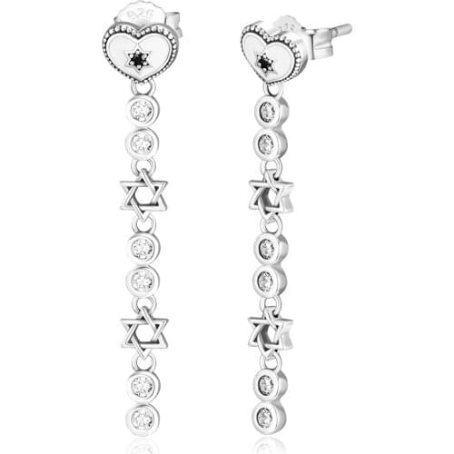 CKK 925 Sterling-Silver-Jewelry Hearts of Love Stars Drop Earring European Style for Women Party Jewelry Gift