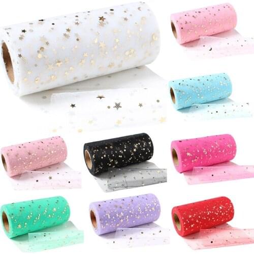 Hot New 25yards 14cm Star gauze encryption soft mesh gauze material sequins net gauze roll wedding party table dress decoration