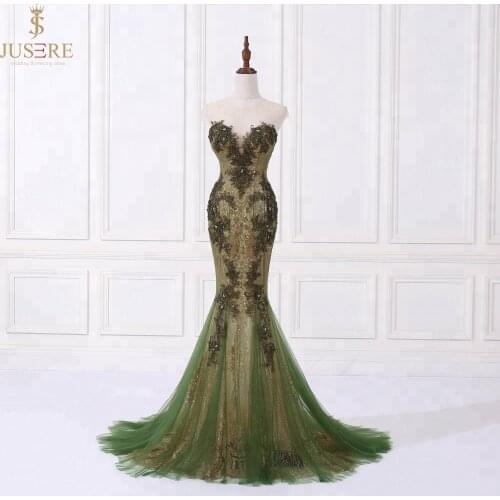 JUSERE Robe de soiree Formal Gowns Evening Dresses red carpet dress beaded Strapless Green party dress