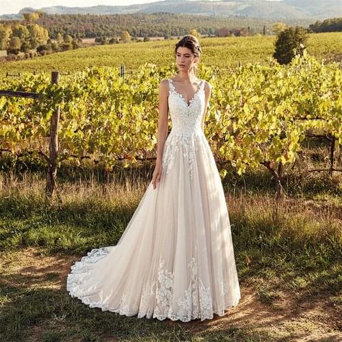 V-Neck Lace Appliques A-Line Wedding Dresses 2021 Sexy Bridal Gowns Custom Sleeveless Formal Slim Princess Women Wedding Dress