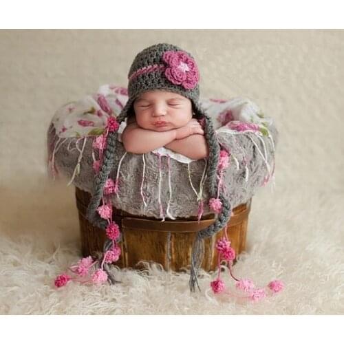 HOT selling!! Fashion Cute baby girl hats , handmade Childrens Cap , crochet flower Beanie With braid 100% cotton 0-6years