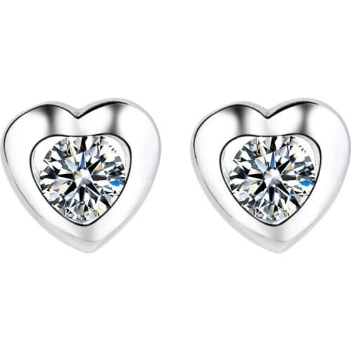 Cute Female Small Heart Earrings Crystal 925 Sterling Silver Earrings For Women Vintage Wedding Jewelry Stud Earrings