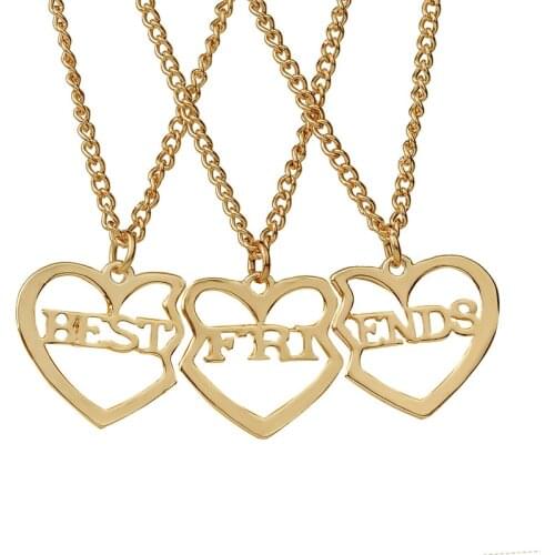 MINGQI 3pcs/set Three Bset Friend Forever Alloy Pendant Necklace Letter Heart Couple Girlfriend The Best Gift Women Jewelry