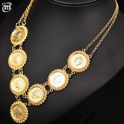 Fashion New Muslim Gold Round Women Charm Pendant Necklace Arabian Coins High Quality Luxury Jewelry Necklace Lucky Holiday Gift