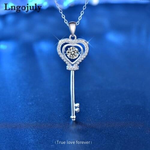 Pure 925 Sterling Silver Moissanite Key Pendant Necklaces For Women Bride Romantic Wedding Party Solid Silver 925 Jewelry Gift