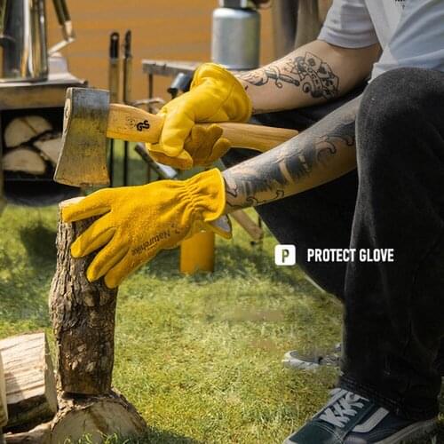 2021 New Mens Gloves Outdoor Leather Gloves Labor Protection Wear-resistant Work Camping Leather Retro Yellow Gloves