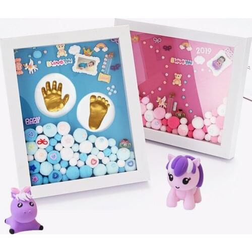 Baby Footprints Handprint Inkpad Kit Casting Toys Photo Frame Baby Keepsake Box Memory Photo Holder Baby Shower Gift