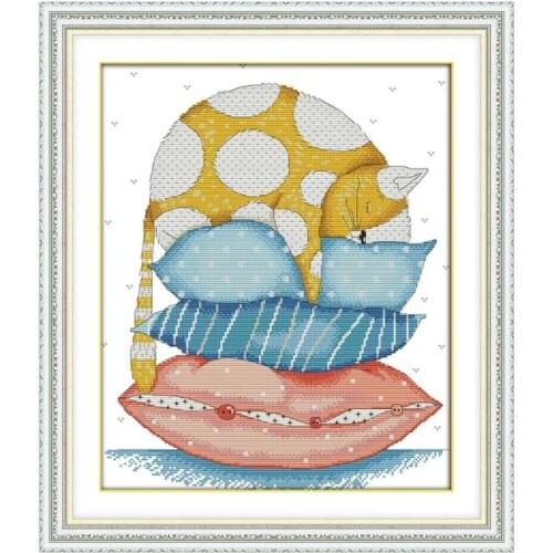 The fat cat cross stitch kit aida 14ct 11ct count printed canvas stitches embroidery DIY handmade needlework