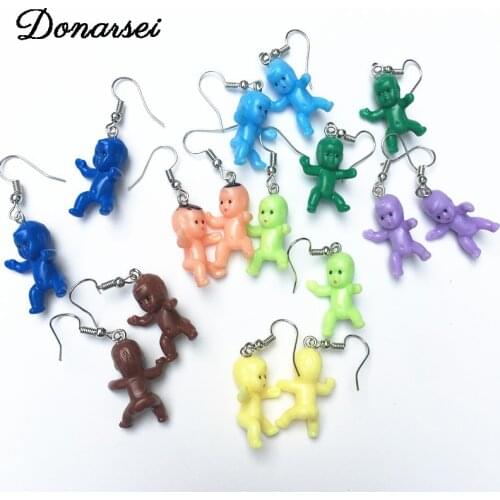 Donarsei 2020 New Cute Colorful Baby Doll Drop Earrings For Women Funny 3D Cartoon Toy Doll Dangle Earrings Night Club Jewelry