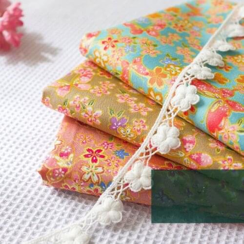 New 3pcs Bronzing Floral Patchwork Cotton Fabric Fat Quarter Bundles Needlework Sewing Patchwork Fabric For Bag Baby Clothes