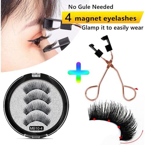 4 magnetic eyelashes with magnets reusable 3D handmade false eyelashes, natural short magnet lashes with magnet eyelash tweezers