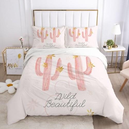 Luxury Bedding Set 3D HD Printed Duvet Cover Set Pillowcases Comforter Quilt Blanket Cover Queen/King Pink cactus