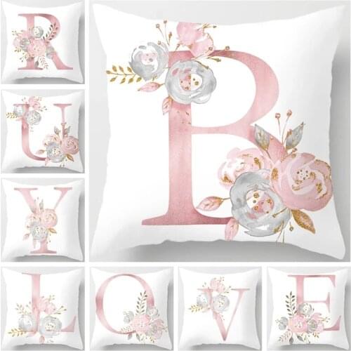 Pink Letter Flower Print Pillow Cushion Case Cover Polyester Cotton Throw Pillowcover Valentines Day Present Home Decoration