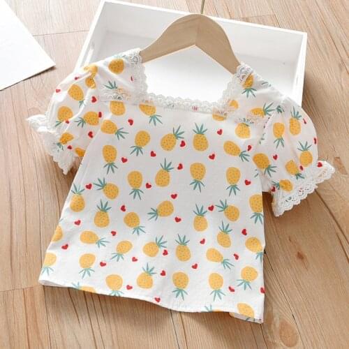 Girls Shirt Summer Short-sleeved New Childrens Lace Stitching Western-style Blouse Baby Casual Shirt Fashion Clothes