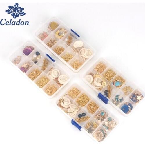 1 set (Can make 10 pairs earrings) DIY Beads Charm Jewelry Findings Box Kit for Earring Making Jewelry Findings Making Box