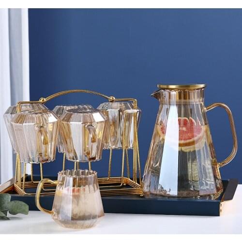 Glass champagne glass cold kettle set cold water cup glass kettle heat-resistant high temperature juice pot Teapot Pitcher