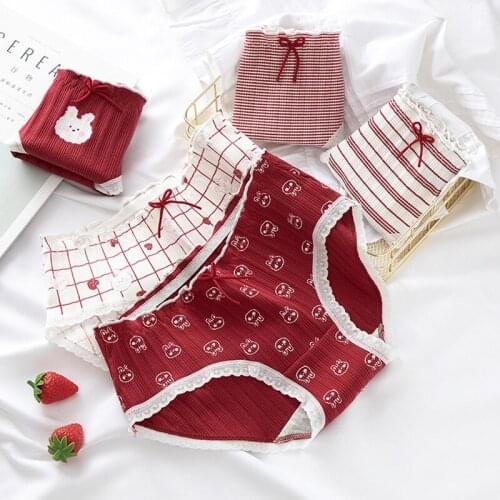 Women Panties Rabbit Strawberry Print Seamless Lady Sexy Lace Briefs Underwear Girls Cute Mid-Waist Lingerie 2021