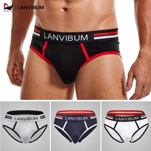 Lanvibum Briefs Underwear mens underwear sports briefs cotton waist plus size sexy trendy mens sexy Korean mens briefs