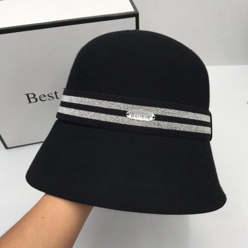 In the spring and autumn winter new wool black Bucket hats for women female leisure head circumference free shipping