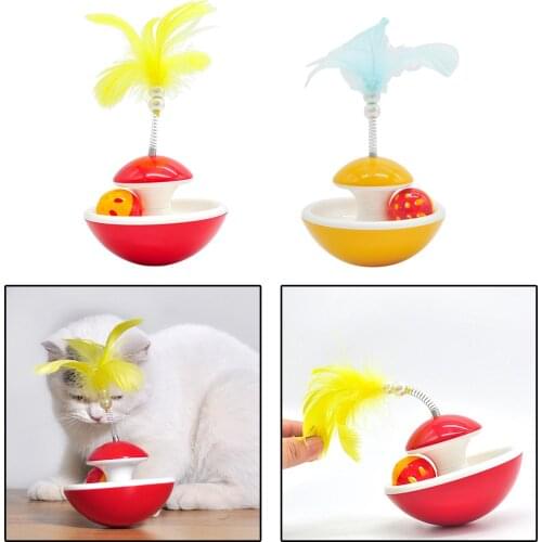 Rolling Cat Teaser Toys with Bell & Feather, Cat Teaser Wand Ball, Pet Supplies for Cat Training Chasing Exercising 4x7inches