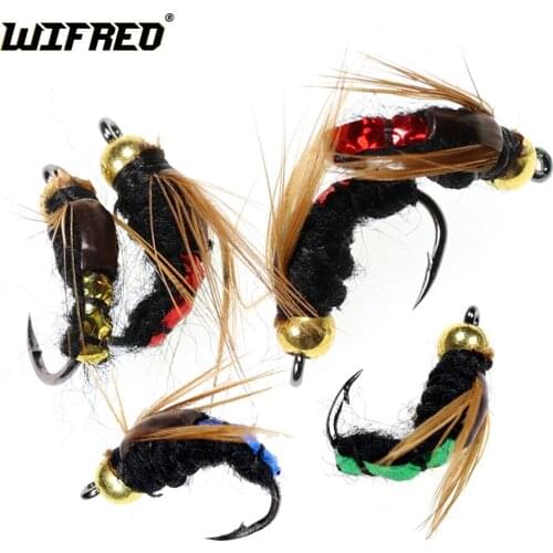 WIFREO 8PCS Bead Head Nymph Scud Bug Trout Fishing Flies Lure Fast Sinking Bug Worm Artificial Insect Housefly Bait Pesca