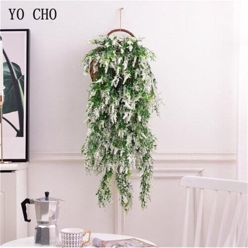 YO CHO Artificial Flower Vine Fake Lavender Hanging Garland Plant White Green Plant Ivy Hanging Vine Home Garden Wedding Decor