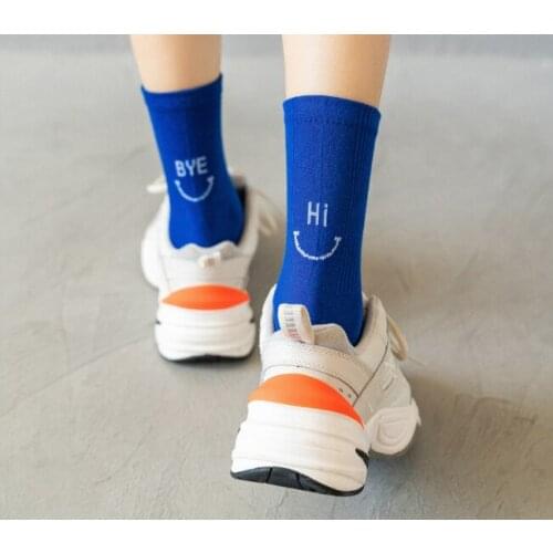Funny Print Candy Color Socks Street Cool Hip Hop Unisex Hi/BYE Soft Short Socks 1 Pair for Spring Novlty New Cotton Fashion
