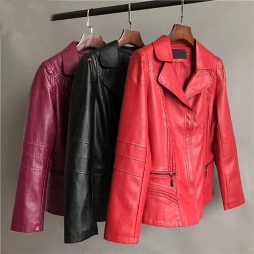 SWREDMI Plus Size L-5XL Womens Leather Jacket 2020 New Autumn And Winter Female Jacket Leather Coat Slim Leather Clothing Tops