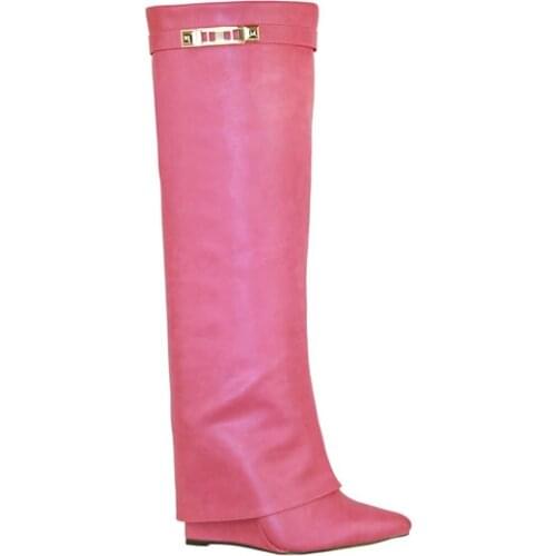 New fashion knee high women winter boots buckle strap height incresing leather boots hot selling size 34 to 42 free shipping