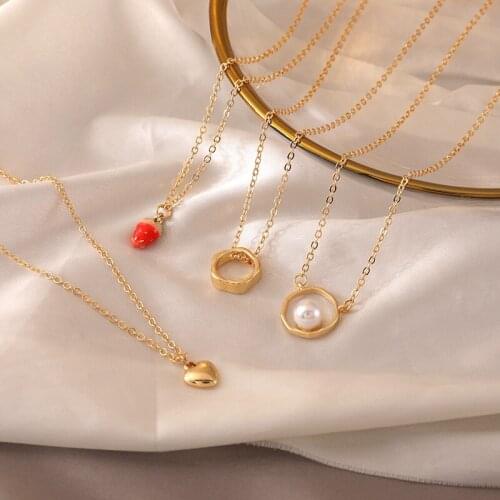 KSRA Vintage Korean Geometric Heart Necklace For Women Female Simple Strawberry Chain Choker Necklace Jewelry 2020 New