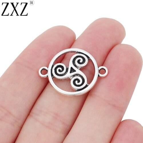 ZXZ 20pcs Celtics Knot Triskele Triskelion Triple Spiral Connector Charms for Bracelet Jewelry Making