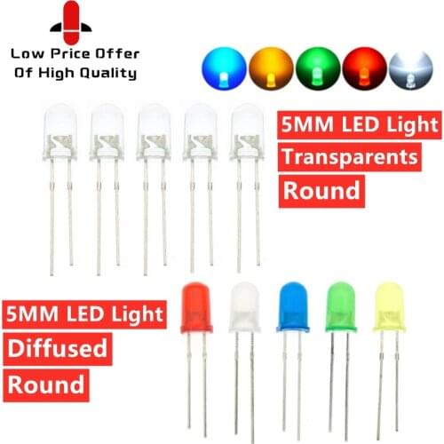 100pcs Transparent/Diffused Round 5mm Super Bright Water Clear Green Red White Yellow Blue Light LED Bulbs Emitting Diode