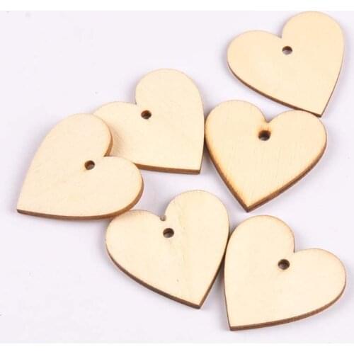 20Pcs/set 1 Hole Heart Unfinished Wood DIY Crafts Scrapbook Handmade Home Decoration Wooden Ornament Handicraft 40mm M1918