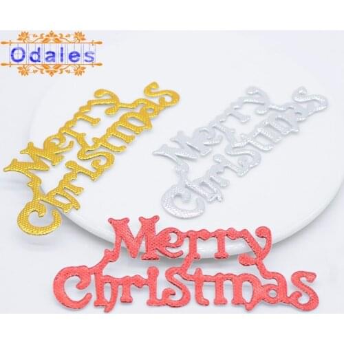 30Pcs/lot 108*45mm Merry Christmas Letter Appliques Christmas Decorations for Home Christmas Tags Fabric Patches Crafts Supplies