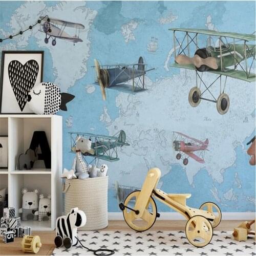 Milofi custom 3D wallpaper mural blue world map childrens aircraft background wall living room bedroom decoration painting wall
