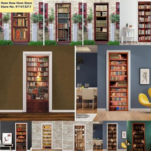 3D DIY Poster For Bedroom Study Decoration Mural Home Design Decor Door Wallpaper PVC Library Bookshelf Wall Sticker Self Stick