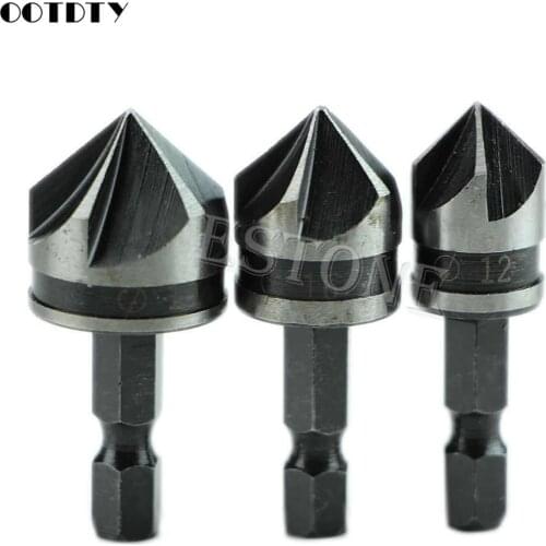 3pcs12mm 16mm 19mm 1/4" Hex Shank 5 Flutes Chamfer Bit Flutes Chamfer Bit New